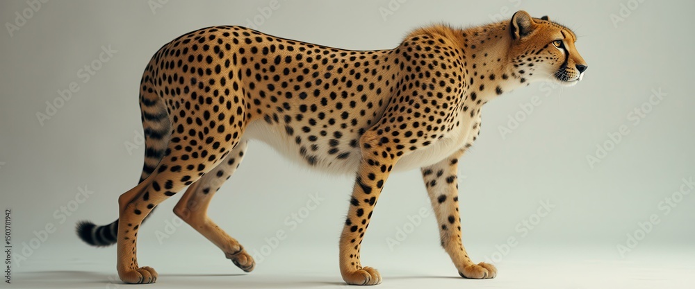 Poster majestic cheetah strolling in a minimalist white studio setting - captivating feline portrait