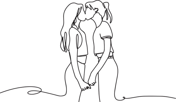 One Line Lesbian Kiss Illustration | Minimalist Continuous Line Art of LGBTQ+ Love and Pride Artwork