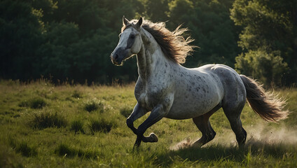 black horse in the field
