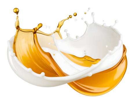 Milk and honey liquid splash against a transparent background.