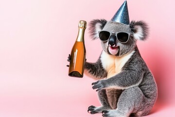Koala with party hat and champagne (1)