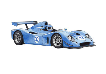 Vintage Blue Race Car Watercolor Illustration