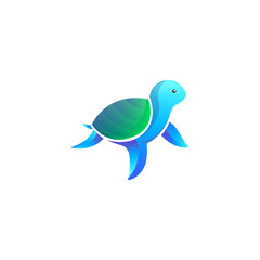 vector illustration of a blue and green turtle logo icon gradient