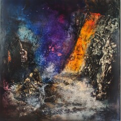 Abstract landscape of a canyon, vibrant colors