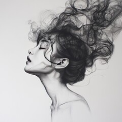 Woman with smoky, flowing hair