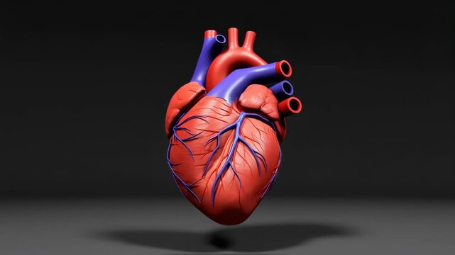 human heart attack. 3d animation of a human heart beating on a dark background