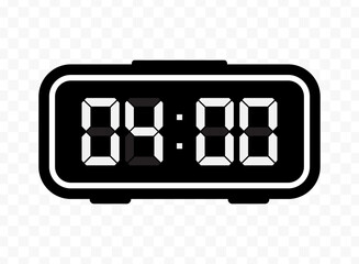 Vector illustration of four o'clock digital clock icon sign and symbol. black icon for website design .Simple design on transparent background