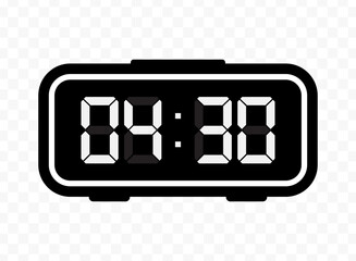 Vector illustration of half past four digital clock icon sign and symbol. black icon for website design .Simple design on transparent background