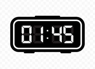 Vector illustration of quarter to two digital clock icon sign and symbol. black icon for website design .Simple design on transparent background