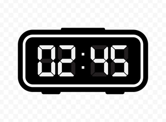 Vector illustration of quarter to three digital clock icon sign and symbol. black icon for website design .Simple design on transparent background