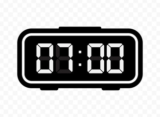 Vector illustration of seven o'clock digital clock icon sign and symbol. black icon for website design .Simple design on transparent background