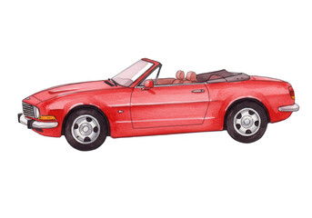 Classic Red Convertible Car Illustration Vintage Automobile Drawing