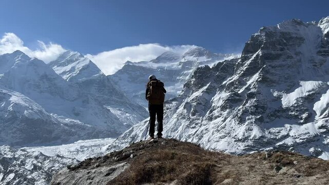 Views of the north face of Kangchenjunga (Kanchenjunga) from Base Camp, Pangpema, Nepal