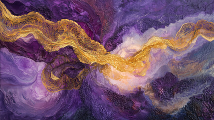 Violet and golden energy flow on a deep purple background 