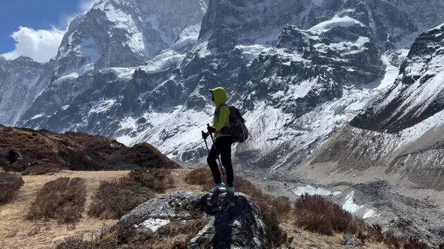 Amazing view of Jannu (Khumbhakarna), Pholesobi Thongje, and Ghabur, peaks on the Kangchenjunga (Kanchenjunga) trek, Kambachen, Nepal