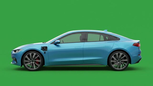 Side profile electric vehicle green background