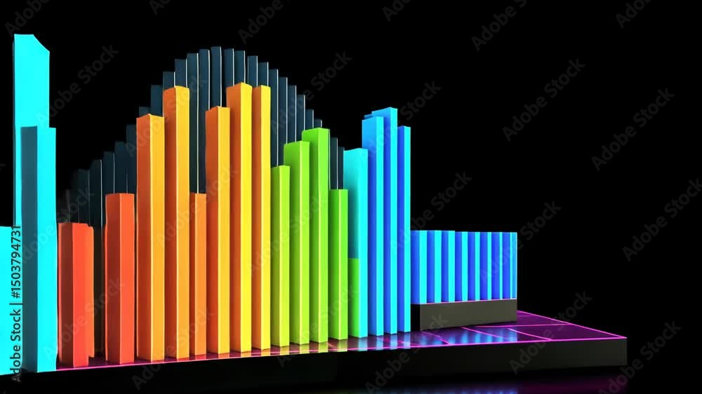 Poster 3D business graph with organized bars and information blocks. Abstract infographic element. Business growth and development to success concepts. Generated AI