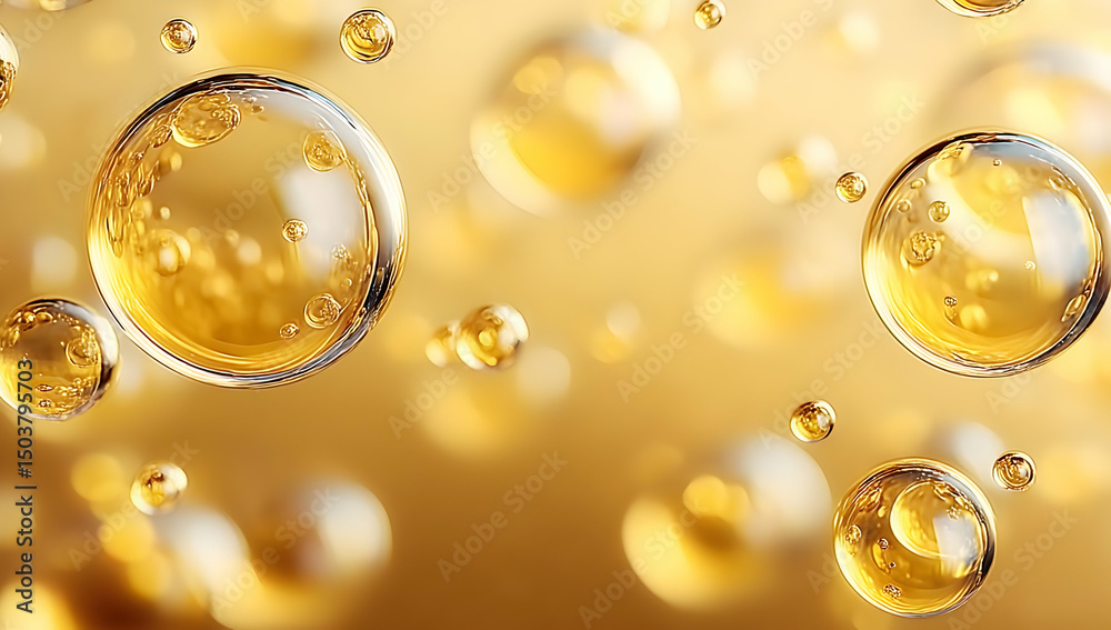 Wall mural golden bubbles float gracefully in a soft, shimmering background, creating a captivating atmosphere 