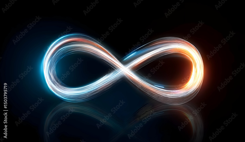 Canvas Prints an abstract representation of infinity created with flowing light trails in blue and orange against 