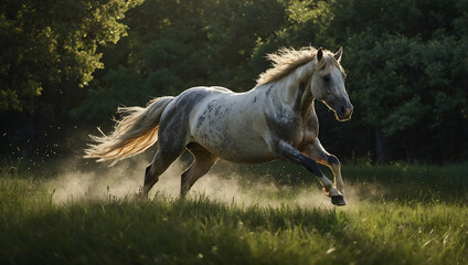 white horse runs gallop