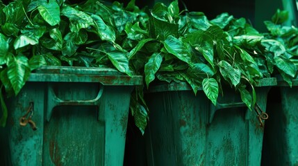 녹색 용기 속의 싱싱한 잎들 (싱그러운 녹색, 자연의 풍요로움)