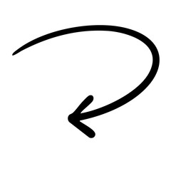 手書きの丸を描いた矢印　黒