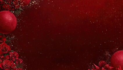 Red Christmas background with ornaments and flowers