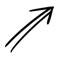 手書きの右上向き矢印　黒