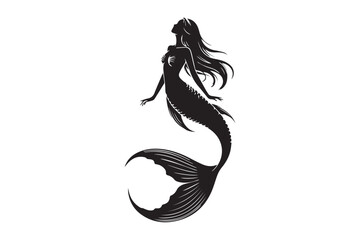 Fototapeta premium Mermaid Silhouette Vector – Elegant Fantasy Sea Creature Clipart for T-Shirt, Print, KDP, and Digital Design