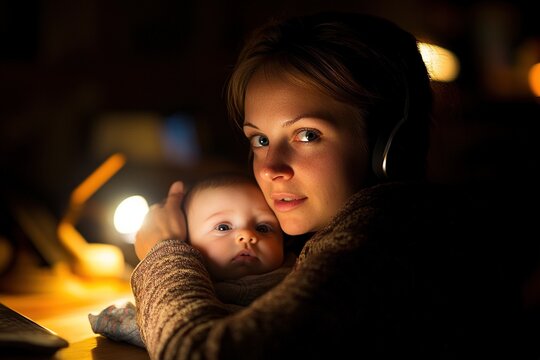 Night watch mother baby and warm glow