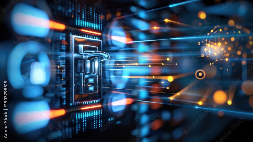 Poster data flow dynamics digital network visualization virtual environment graphic design futuristic persp