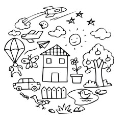 Vector illustration of Doodle cute for kid, Hand drawn set of cute doodles for decoration on white background.	