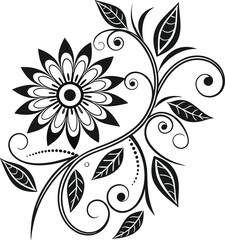 Floral Design Art Silhouette. Elegant Floral Silhouette Illustration. Botanical Flower Design in Silhouette. Black Floral Art on White Background. Floral Nature Silhouette Drawing