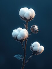 Minimalist surreal composition of a single cotton bloom