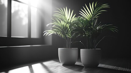 Subtle and elegant monochrome plant showcase with soft light accents
