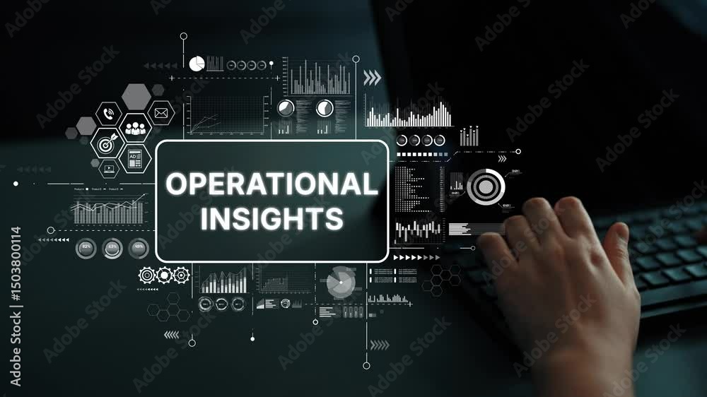 Poster operational insights: data analysis visualization with charts, graphs, and technology interface disp