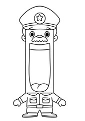 Funny cartoon police chief character outline with mustache and big mouth