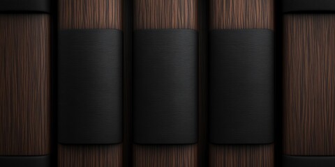 Dark wood panels with black labels