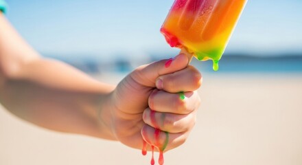Childs Hand Holding Melting Popsicle