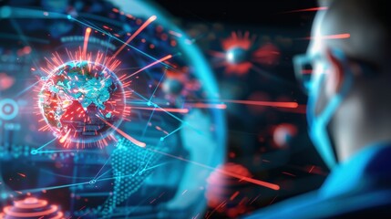 Global data analysis action laboratory setting digital visualization high-tech environment close-up view cybersecurity concept
