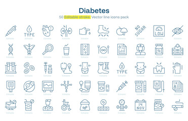 Diabetes line icon pack. Diabetes Stroke icon set. Editable Stroke icon