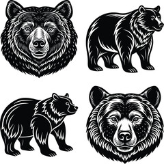 Bear head with crown. Silhouette logo animal mascot. Royal ursine crest a majestic portrait headwear for emblem design.
