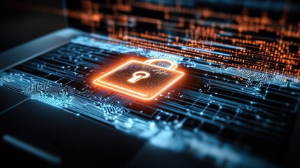 Cybersecurity action digital lockdown in technology world graphic visualization futuristic environment close-up viewpoint