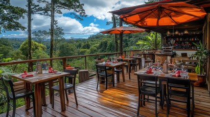 Fototapeta premium Outdoor dining with a jungle view