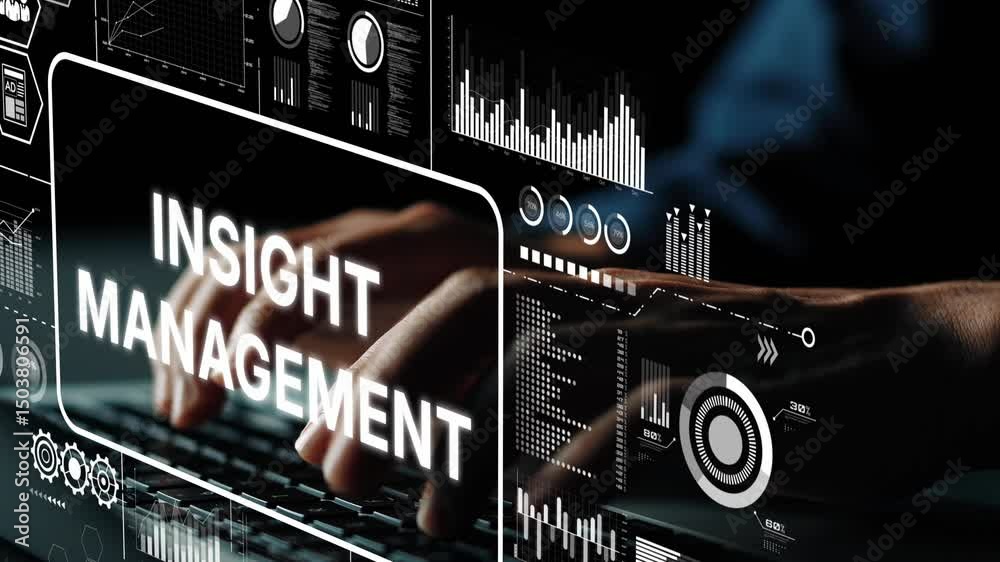 Poster modern business analytics with insight management concept for data-driven decision making and organi