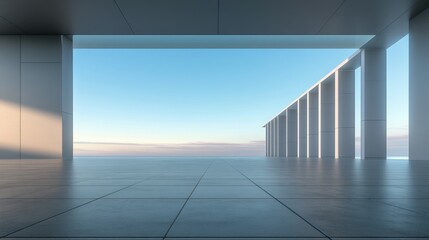 Modern Minimalist Architecture Open-Air Pavilion with Ocean View at Sunset