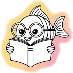 fish line art smiling face design illustration premium quality