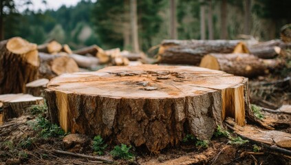 Cut tree logs in forest