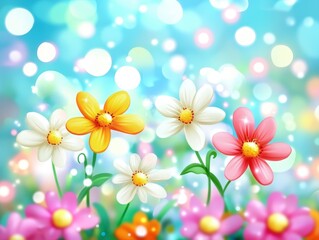 밝고 화려한 색감의 꽃 그림, 디지털 페인팅