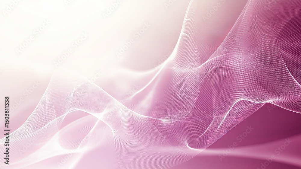Wall mural abstract background featuring flowing white lines on a gradient of pink and white color scheme